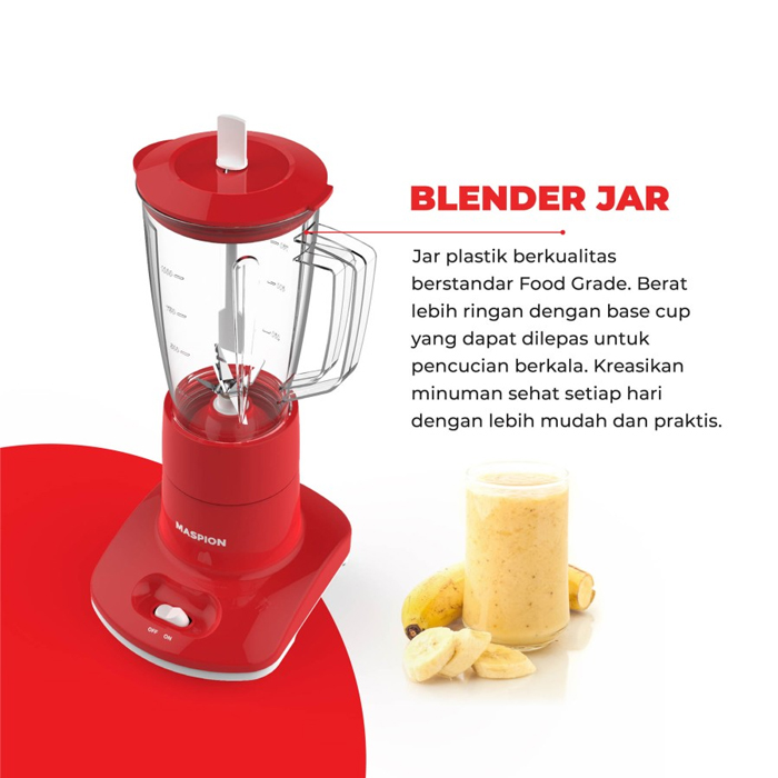 Maspion Blender Gelas Kaca 3in1 1 Liter - MT1263GL | MT-1263 GL - Merah 
